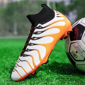 High Quality Colorful Team Outdoor Soccer Shoes With Long & Short Spikes For Teenagers, Professional Training White