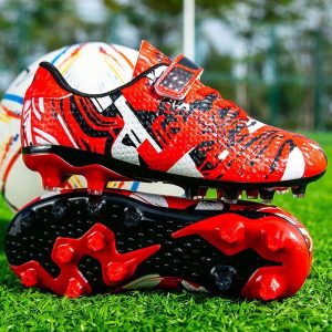 Lightweight Breathable Shock Absorbing Non-Slip Wear-Resistant Fashionable Trendy Soccer Shoes, Suitable For Football Training And Outdoor Grass Field, Short Spikes Red