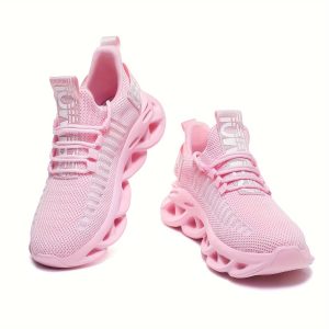 Women's Woven Knit Breathable Multi-Colours Selectable Blade Type Running Shoes, Comfy Non Slip Durable Sneakers For Women's Outdoor Activities