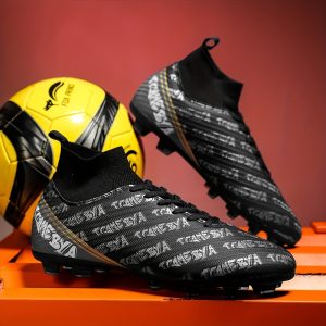 Unisex High Top FG Football Boots, Professional Outdoor Anti-skid Breathable Lace Up FG Soccer Cleats