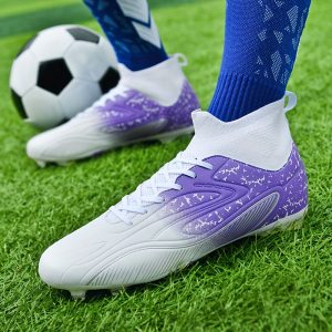 Men's High Top FG Football Boots, Professional Outdoor Non-Slip Breathable Lace Up FG Soccer Cleats