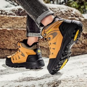 Stylish Men's Hiking Boots - Premium Microfiber Faux Leather, Lace-Up Closure, Breathable Fabric Lining, Durable TPR Sole for Outdoor Adventures, Waterproof and Slip-Resistant Design